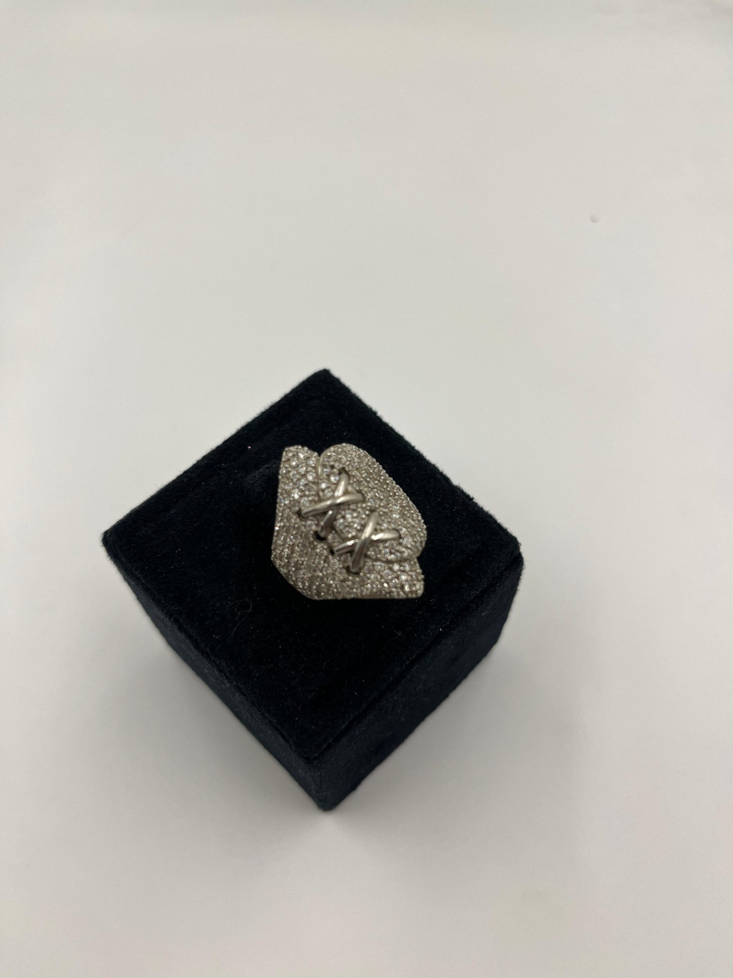 Sterling Silver Pavé Ring with Crisscross Detail