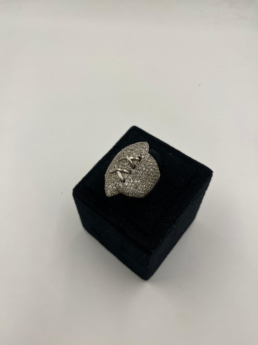 Sterling Silver Pavé Ring with Crisscross Detail