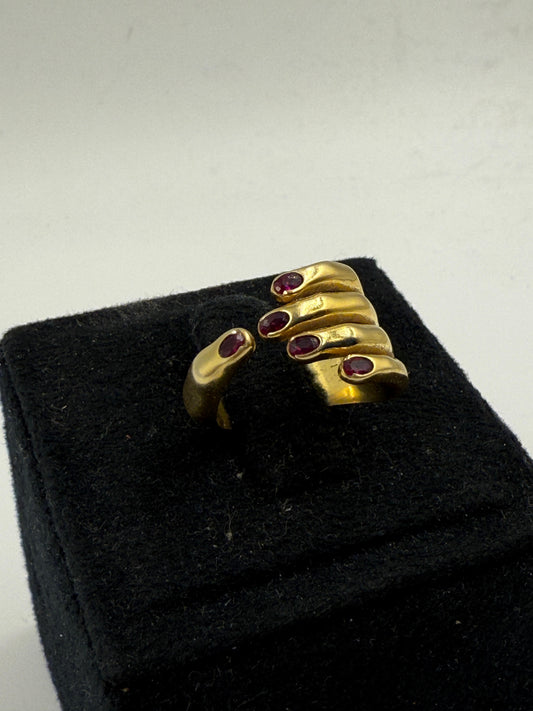 Vintage Style Gold Hand Ring with Ruby Accents